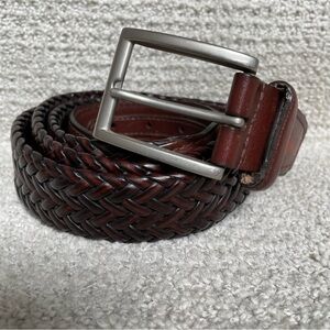 Vintage Woven Men’s Brown Leather Silver Tone Buckle Belt Casual